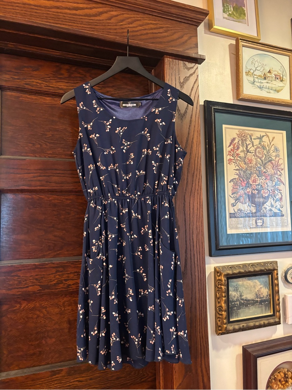 Women's Navy Floral Sleeveless Dress